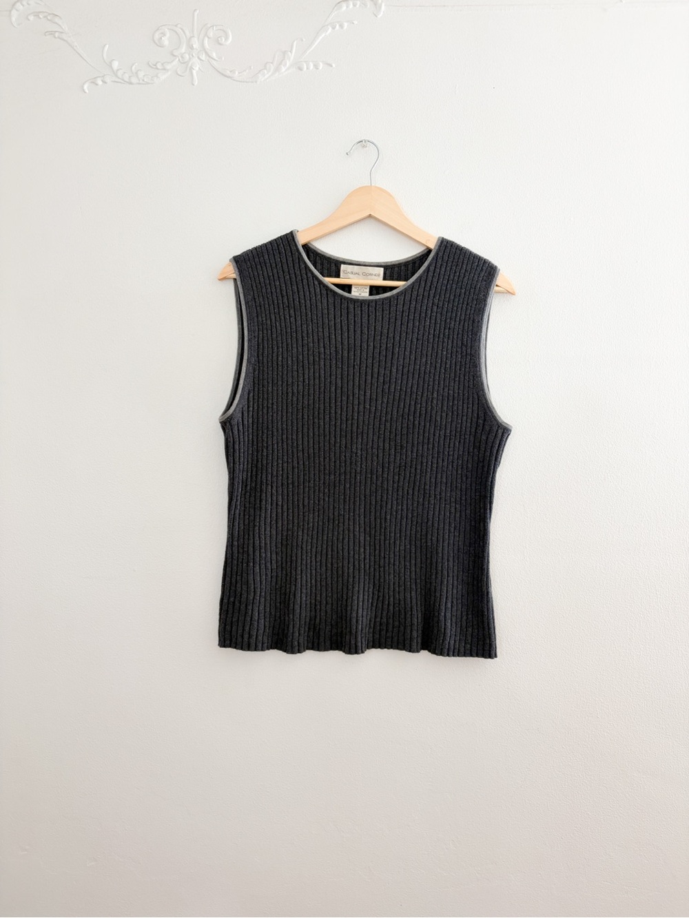 Vintage Grey Ribbed Knit Tank
